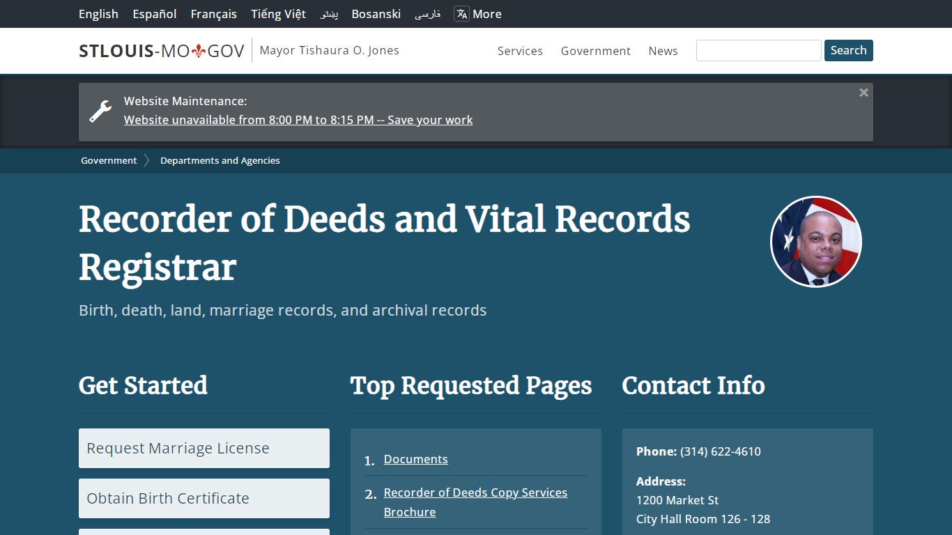Recorder of Deeds and Vital Records Registrar - St. Louis